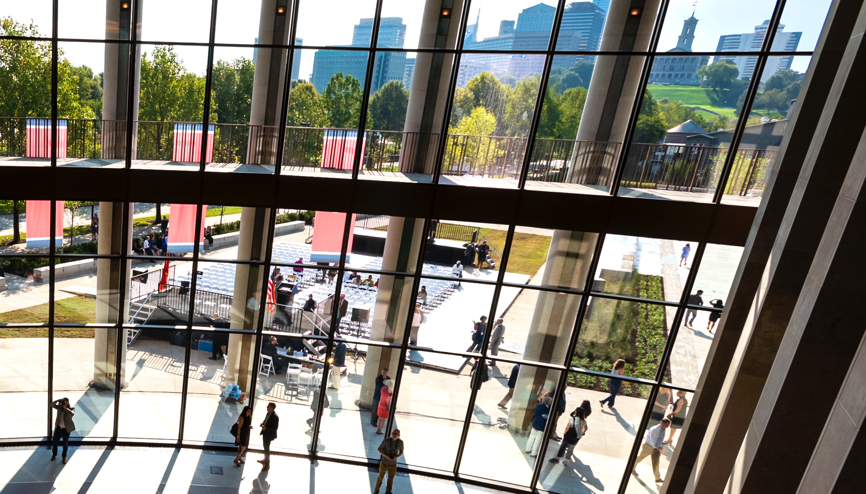 Looking out a window at the Tennessee state capital
