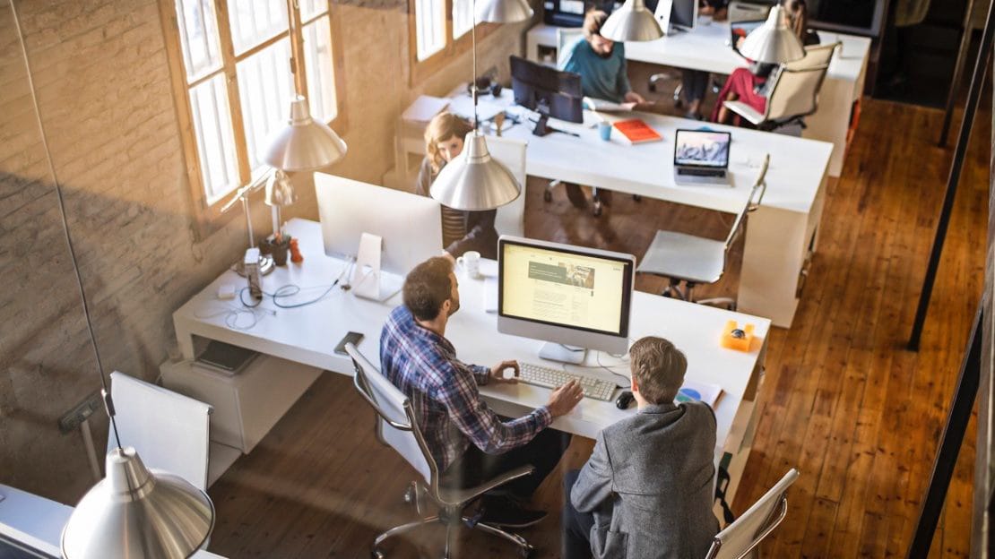 A birdseye view of a modern office space