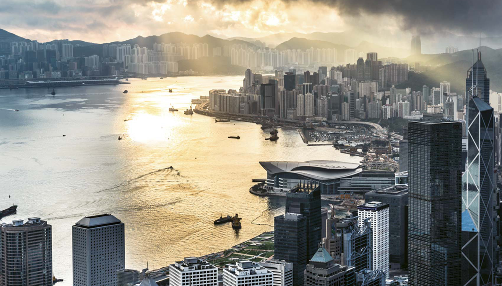 A big city surrounded by a bay