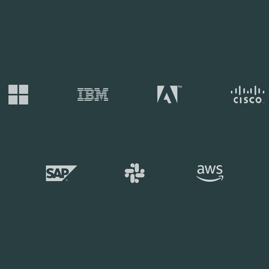 Strategic technology alliance partners, including Microsoft, IBM, Adobe, Cisco, SAP, Slack, and Amazon