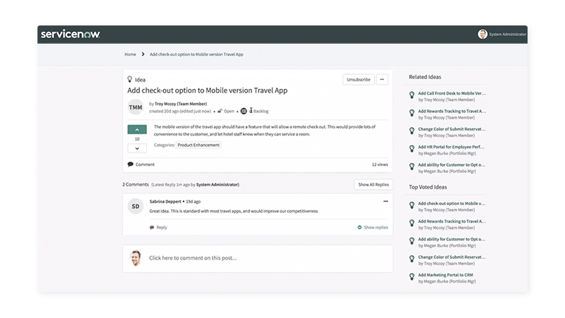 Enable comments on ideas to encourage collaboration