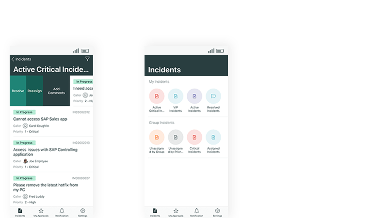 Use swipe behavior and applets to manage incidents