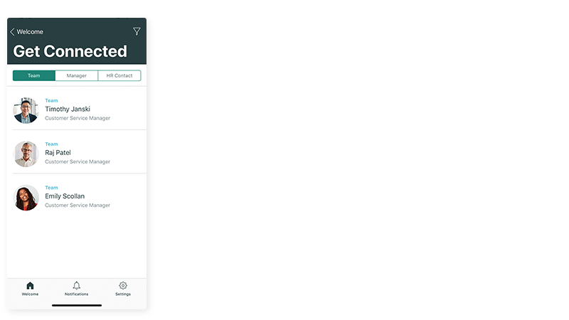 Contact future colleagues and HR reps from the app