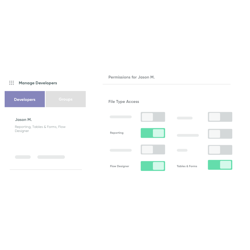 Manage permissions to engage code-free builders