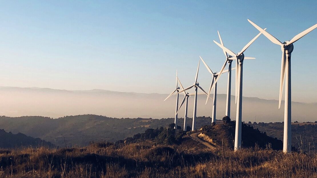 Modern windmills on mountains