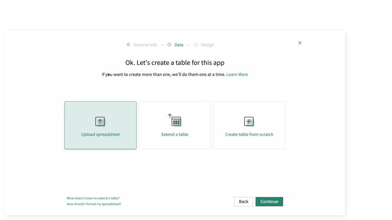 Convert spreadsheet data into app tables