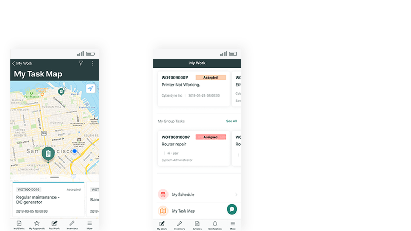 Support field work with mobile views of maps and tasks
