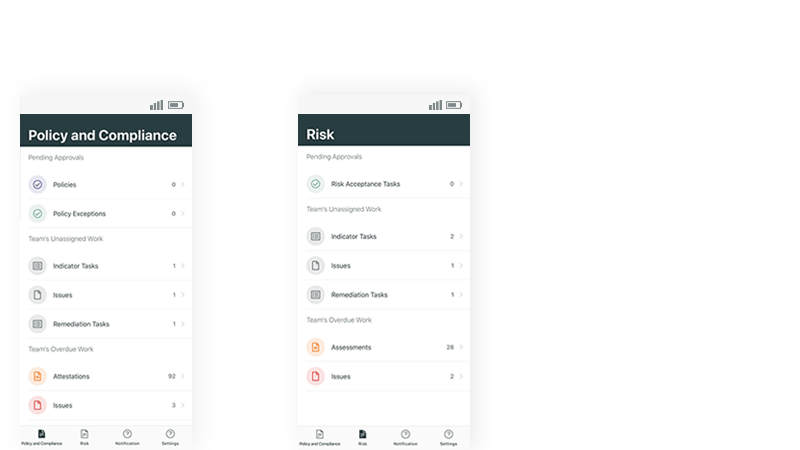 View a list of applets for policy, risk, and compliance