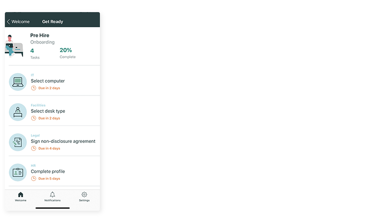 Task list shows action items from multiple departments